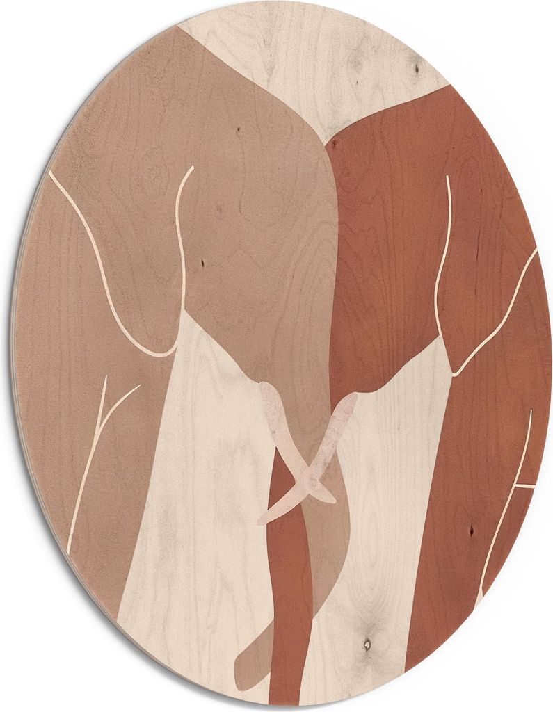 DEQORI Holzbild Ø 50 cm 'Dickhäuter-Duo' Bild auf Holz Wandbild Kunstdruck nachhaltig
