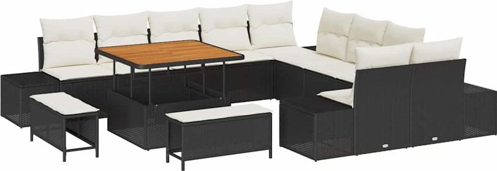 vidaXL Gartensofa-set mit Kissen 13 pcs Schwarz Poly-Rattan