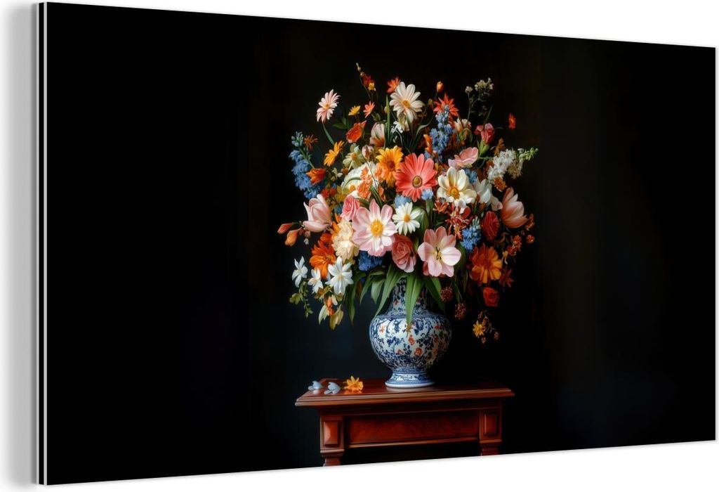MuchoWow Wanddekoration Metall Metallbild Wandkunst 120x60 cm Blumenstrauß - Rosa - Vase MuchoWow Aluminium Gemälde - Metalbilder