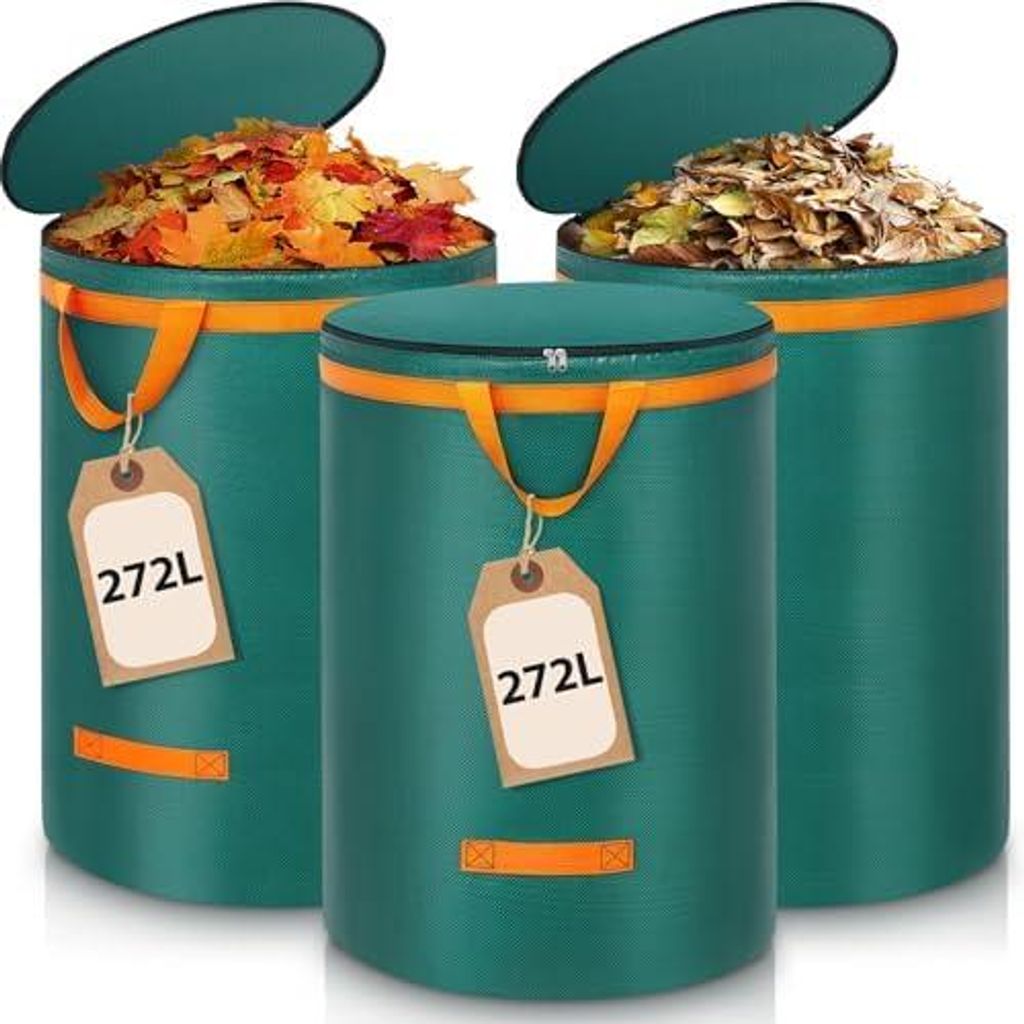 3X 272L Gartenabfallsack Stabil, Laubsack mit Deckel und Produktbild 