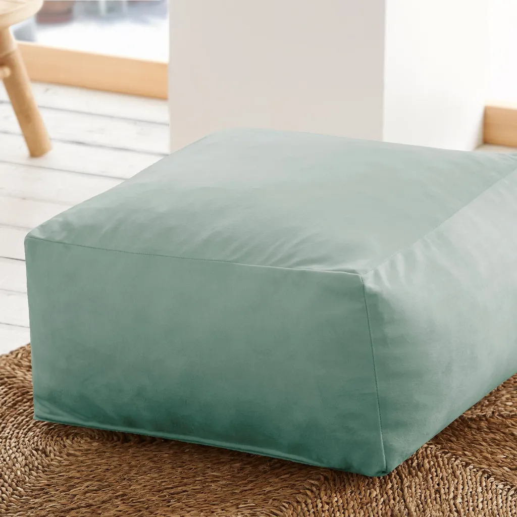 Pouf de Relaxation PALAU Vert - Repose-pieds Velours Carré 50x50 cm