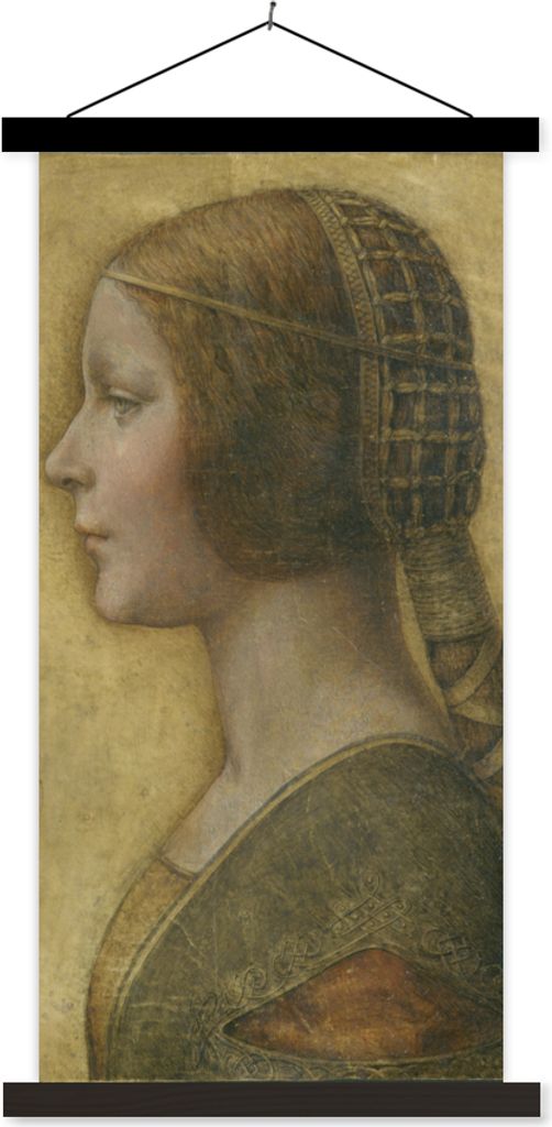 MuchoWow Textilposter La Bella Principessa - Leonardo da Vinci 90x180 cm mit schwarzem Rahmen - Dekoration Wohnzimmer