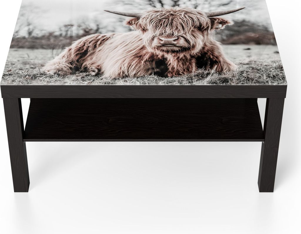 DEQORI Couchtisch 90x55 cm Schwarz 'Ruhendes Hochland' Glas Beistelltisch Glastisch modern