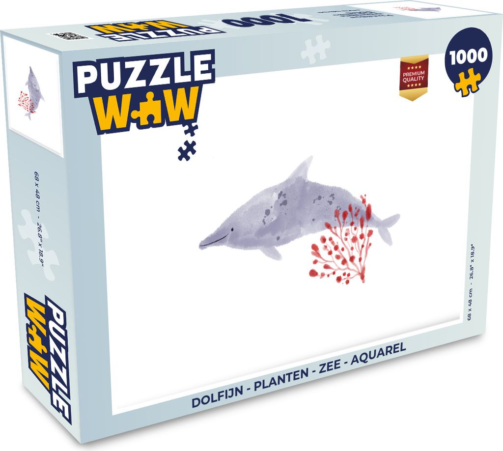 MuchoWow Puzzle 1000 Teile Delfin - Pflanzen - Meer - Aquarell - Erwachsene - Rätsel