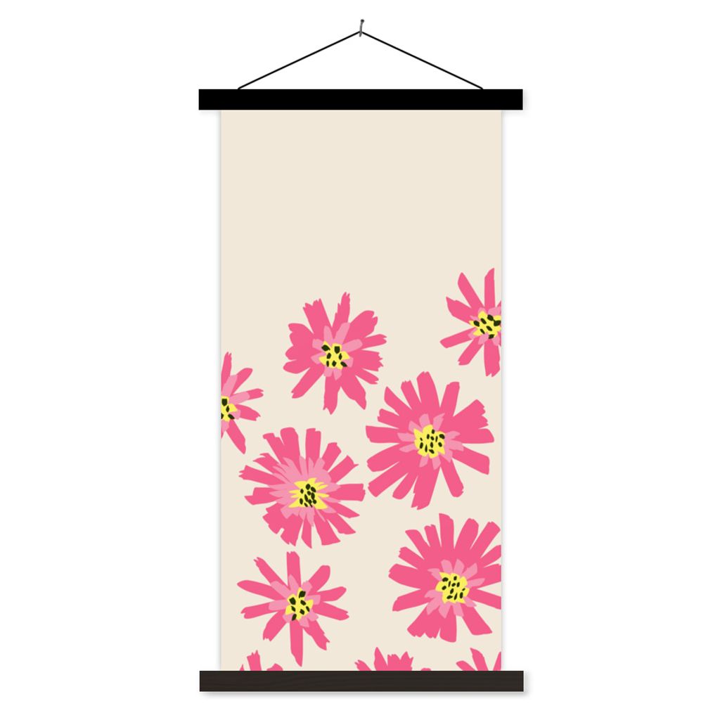 MuchoWow Textilposter Blumen - Muster - Minimalismus 60x120 cm mit schwarzem Rahmen - Magnete
