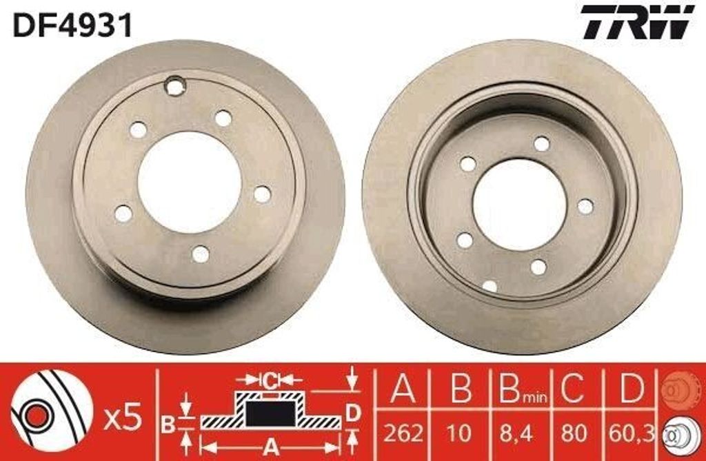 TRW DF4931 Bremsscheibe OE 5105515AA kompatibel mit Chry. 200, Sebring, Compass, Patriot