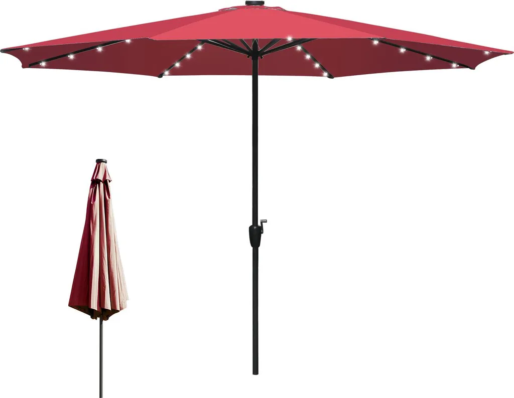 Izrielar Ombrellone 3,5 m con Luci LED - Parasole Rosso per Terrazza - 8
