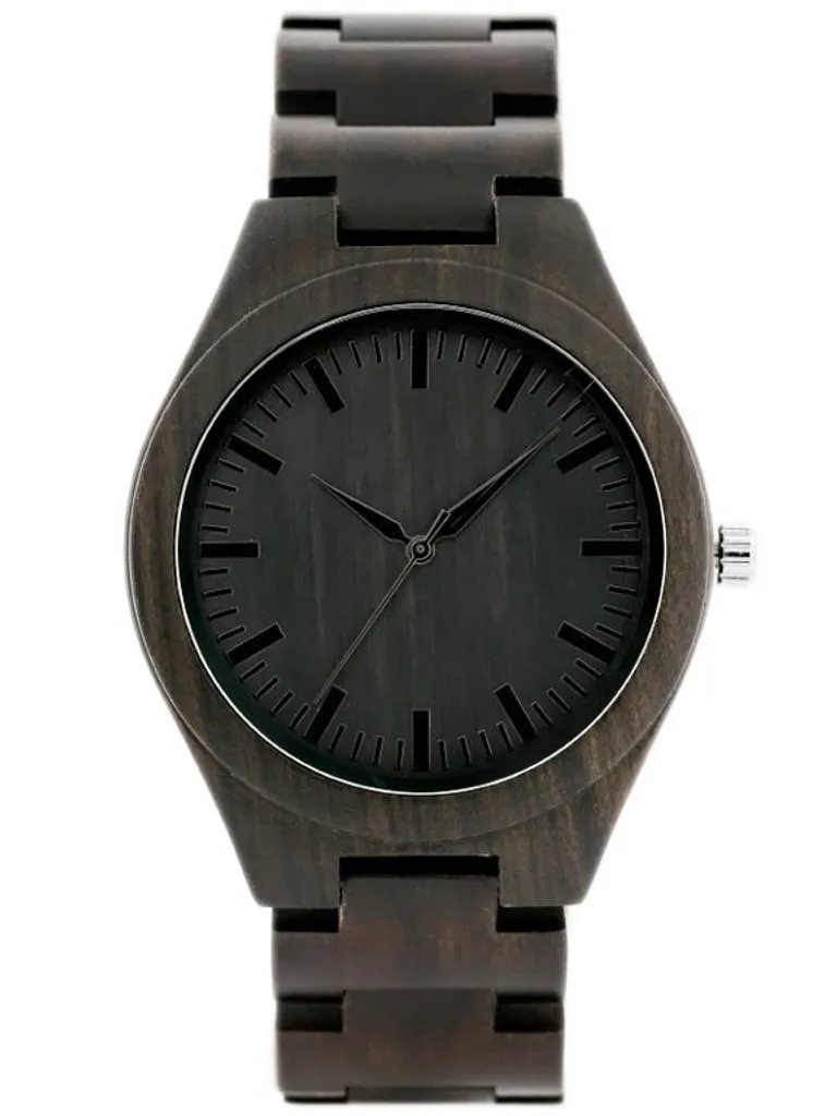 Montre en Bois Homme Zx052A - Garde-temps Artisanal en Ébène Naturel