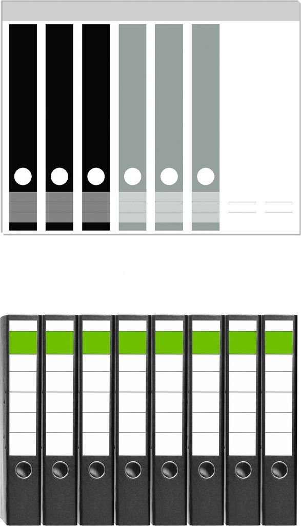 Wallario 8 Stück schmale Ordner inkl. Klebeetiketten mit Motive Schwarz grau weiß - Set mit Rückenschildern / Ordnerrücken Stickern