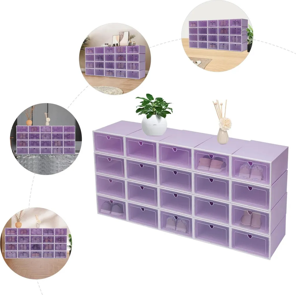 Organisateurs de chaussures pliables et réutilisables - Set de 20 boîtes violettes - 4