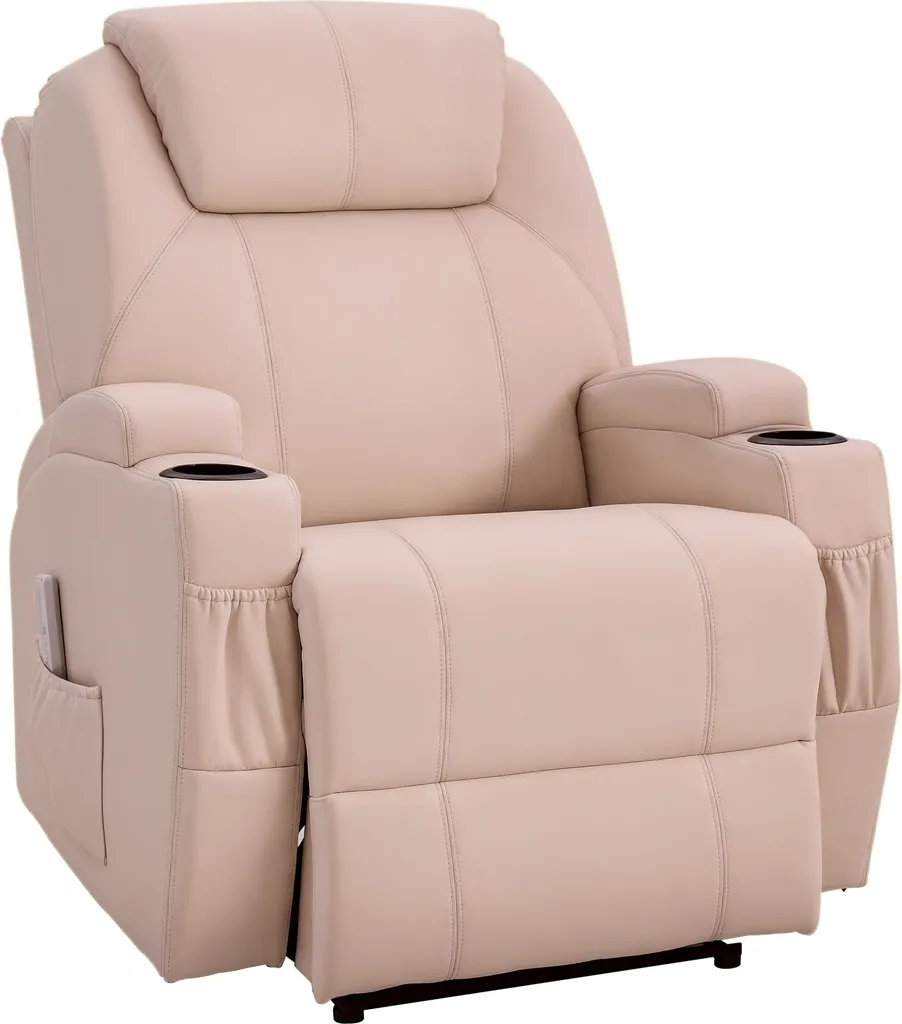 HOMCOM Fauteuil de Massage Inclinable Électrique Crème - Repose-pieds