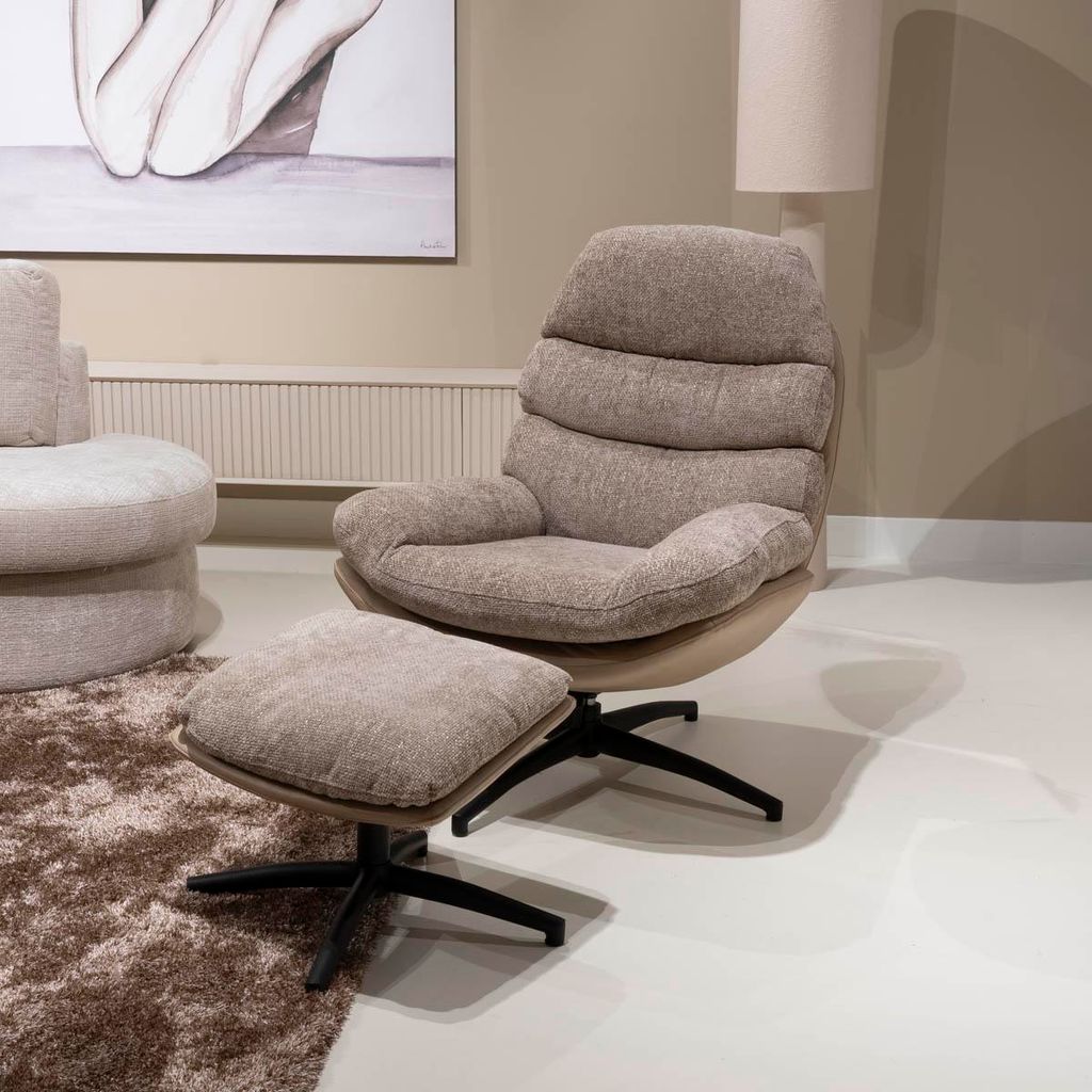 Drehsessel Taupe - Inklusive Fußhocker - Sessel Liane