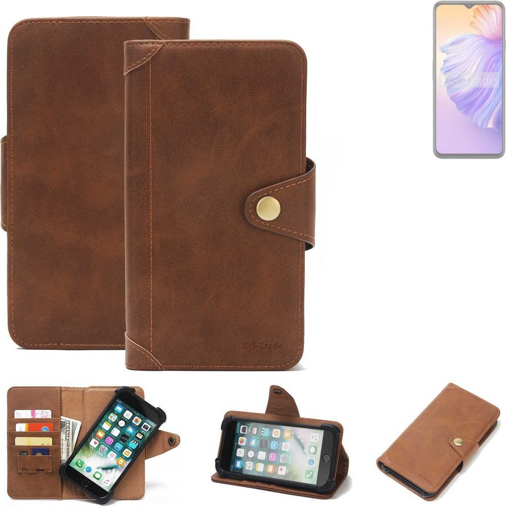 K-S-Trade Handyhülle kompatibel mit Wiko T60 Schutz Hülle Walletcase Bookstyle Tasche Case Handytasche Wallet Flipcase Cover PolyurethanBraun (1x)