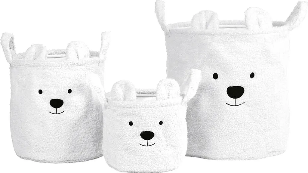 Childhome Panier Teddy blanc cassé 3pcs - Paniers de rangement douceur