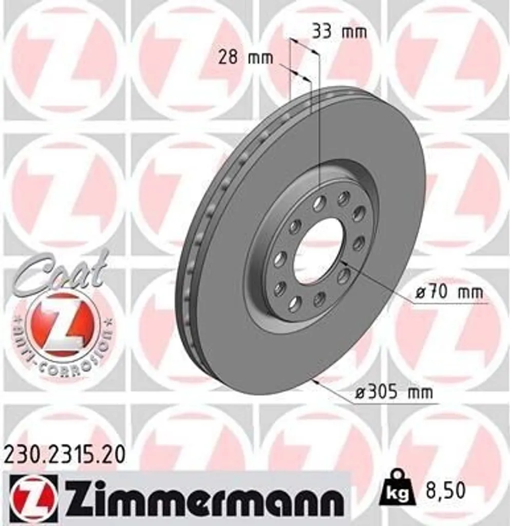 Zimmermann 230.2315.20 Disque de Frein Sport pour Fiat 500X et Compass