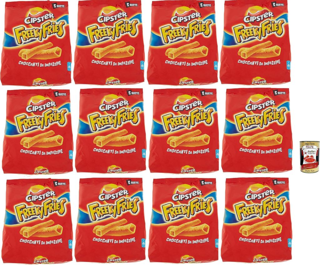 Cipster Freeky Fries, Chips di Patate, Kartoffelchips, einzigartige Form und knusprig, verrückt zu werden, 12x 125G + Italian Gourmet polpa 400g
