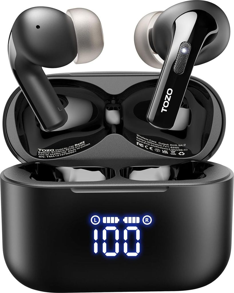 Kabellos 48,5 Stdn. Spielzeit mit LED-Digitalanzeige, IPX8 wasserdicht Dual Mic