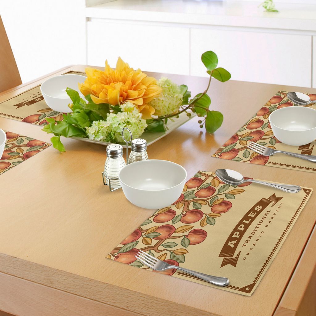 ABAKUHAUS Obst Platzmatten, Weinlese-Art-Apfelbaum-Herbst-Saison-Ernte-Themed Design-organisches vegetarisches Lebensmittel, Tiscjdeco aus Farbfest...