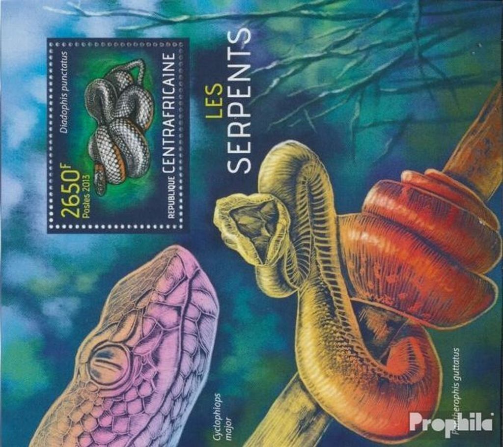 Briefmarken Zentralafrikanische Republik 2013 Mi Block 1090 (kompl. Ausgabe) postfrisch Schlangen