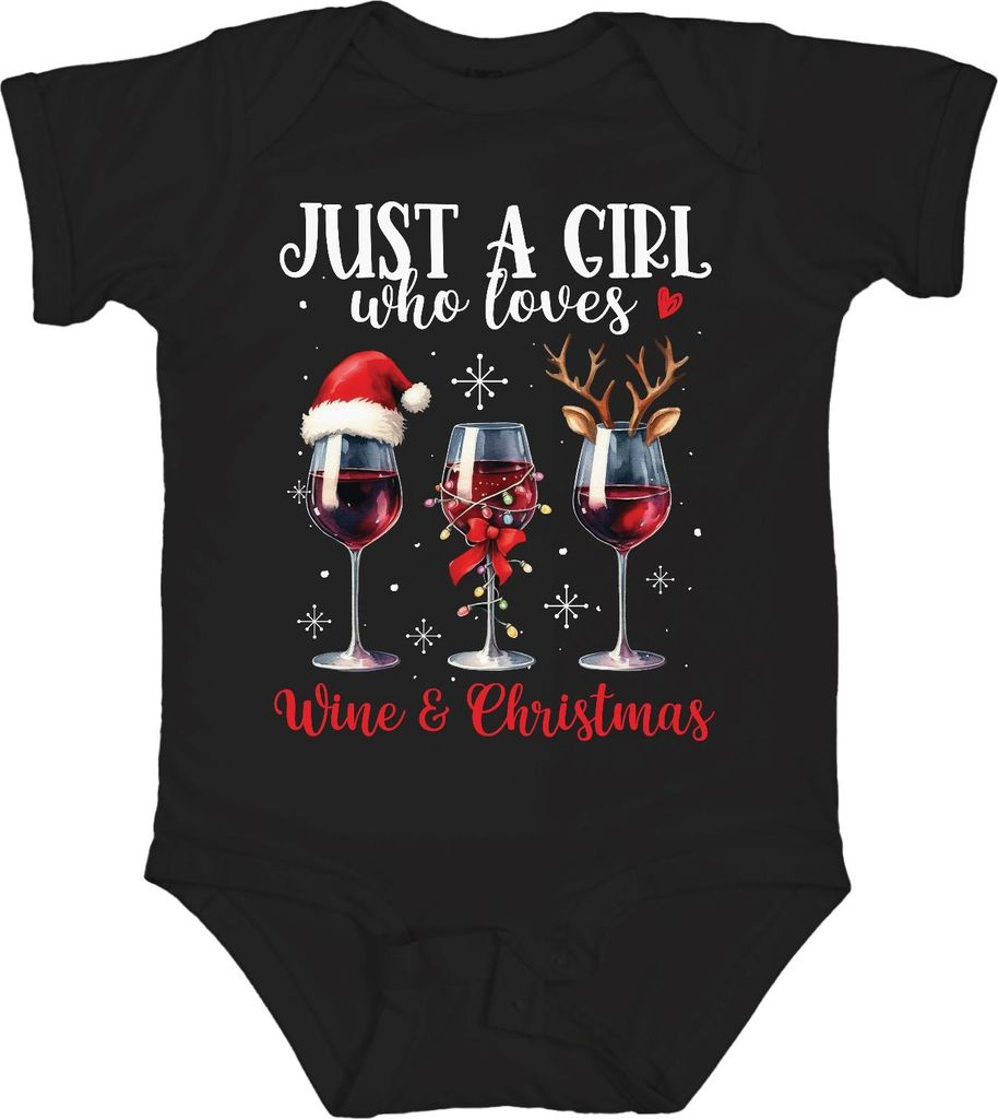 Just A Girl Who Loves Wine & Christmas - Weihnachten Weihnachtsgeschenk Christmas Unisex Baby Body, Schwarz, 12/18