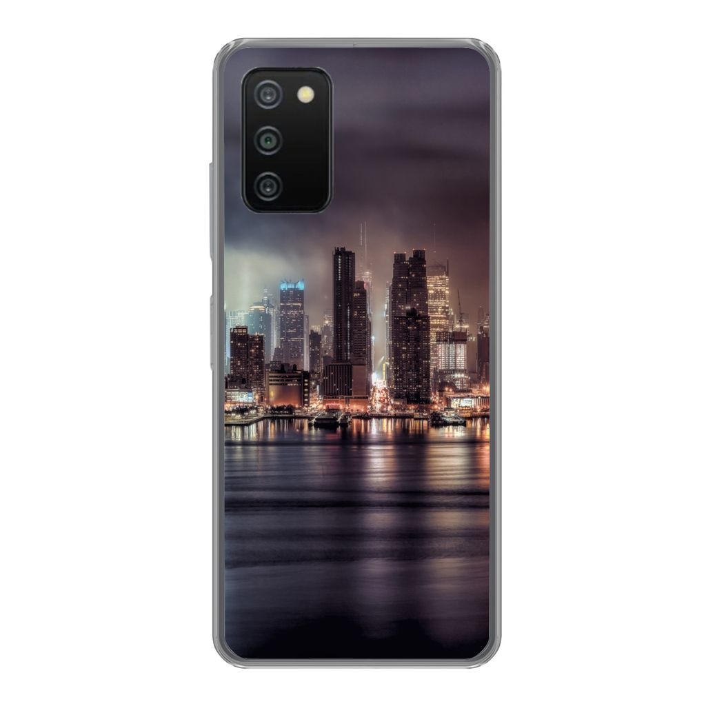 MuchoWow Handyhülle Schutzhülle Hülle für Samsung Galaxy A03s New York - Sturm - Skyline Silikon Softcase Handy Hülle - Schutz