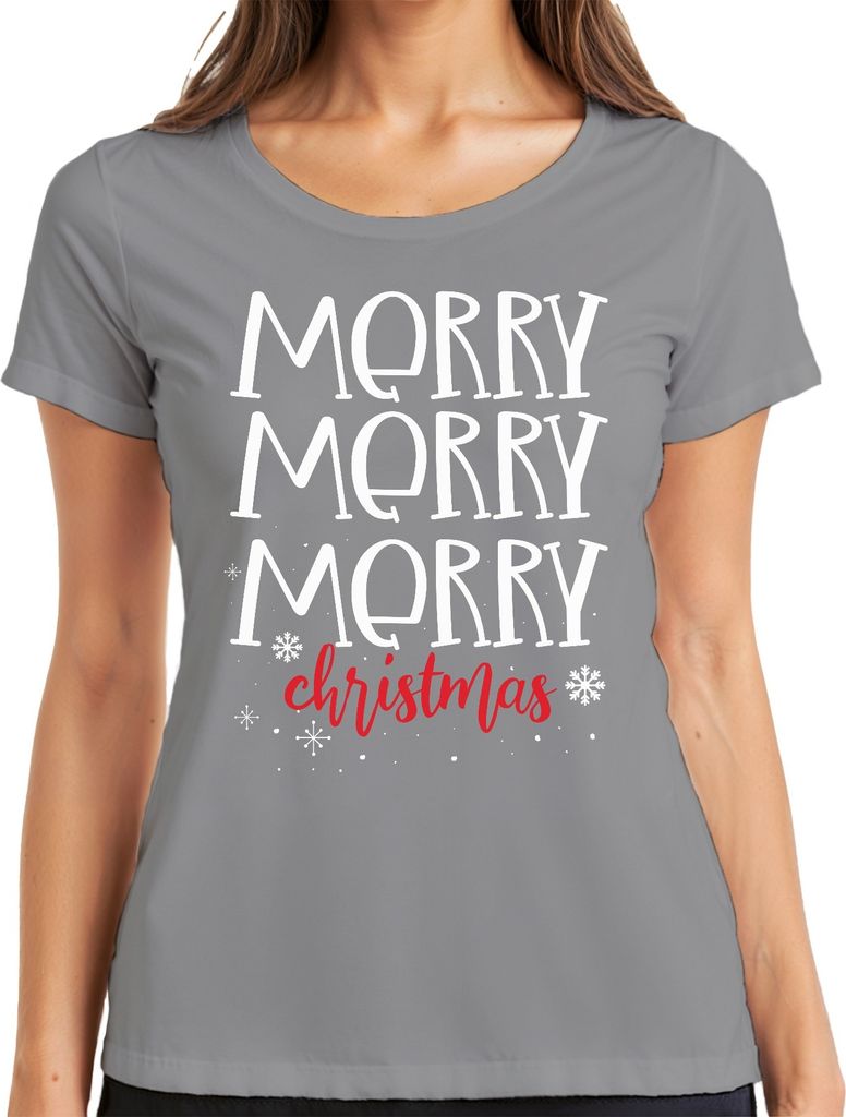 Merry Merry Merry Christmas - Weihnachten Weihnachtsgeschenk Christmas Damen T-Shirt, Grau, M
