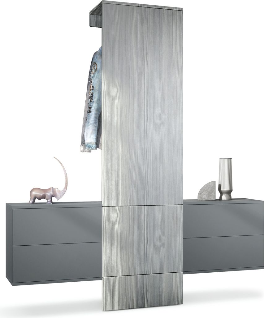 Vladon Garderobe Carlton Set 3, Germany, Wandgarderobe aus Flur-Paneel & 2 Schubladen-Kommoden, Anthrazit matt / Avola-Anthrazit (157 x 193 x 35 cm)
