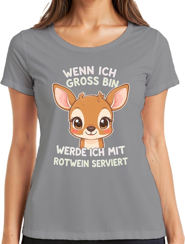Wenn ich groß bin Rotwein serviert Rehkitz süß Geschenk Wein Damen T-Shirt, Grau, XL