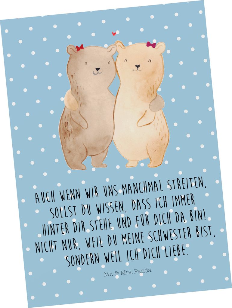Mr. & Mrs. Panda Postkarte Bären Schwestern - Blau Pastell - Geschenk, Postkarten, Schwester, Zwillinge, Sister, Sis, Ansichtskarte, Ansichtskarte...