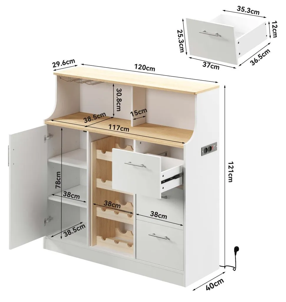 Buffet de Bar Gain de Place avec Rangements et Éclairage LED Intégré