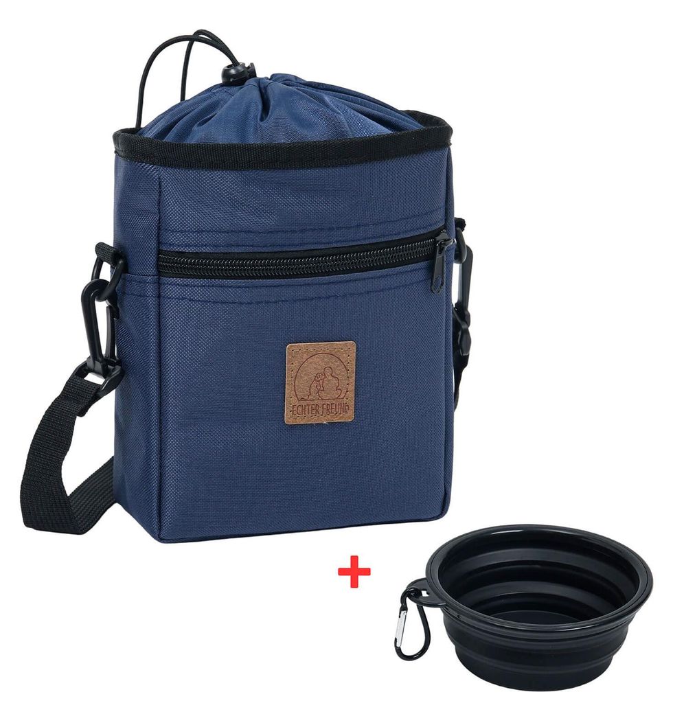 Leoberg Leckerli-Tasche mit Reisenapf - Futterbeutel Hund Leckerlibeutel mit Napf in Blau-903119