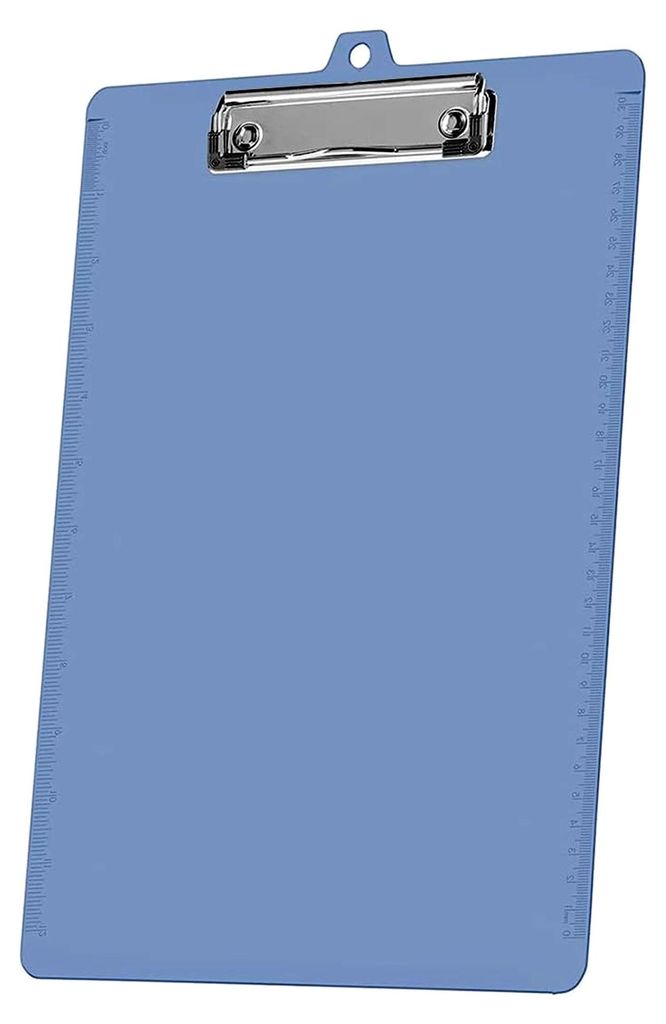 Klemmbrett A4 (34 cm x 24 cm) Flache Metallklammer mit seitlichen Linealen (Blaue Farbe) (Plastik) (3er-Pack)