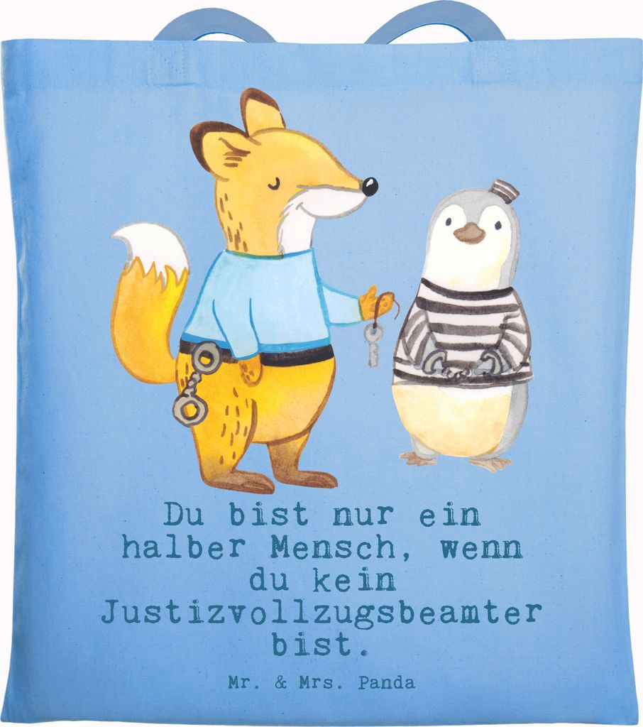 Mr. & Mrs. Panda Tote Bag Justizvollzugsbeamter Herz - Sky Blue - Geschenk, Einkaufstasche, Jutebeutel, Shopping Tasche, Stoffbeutel, Gefängnis, L...