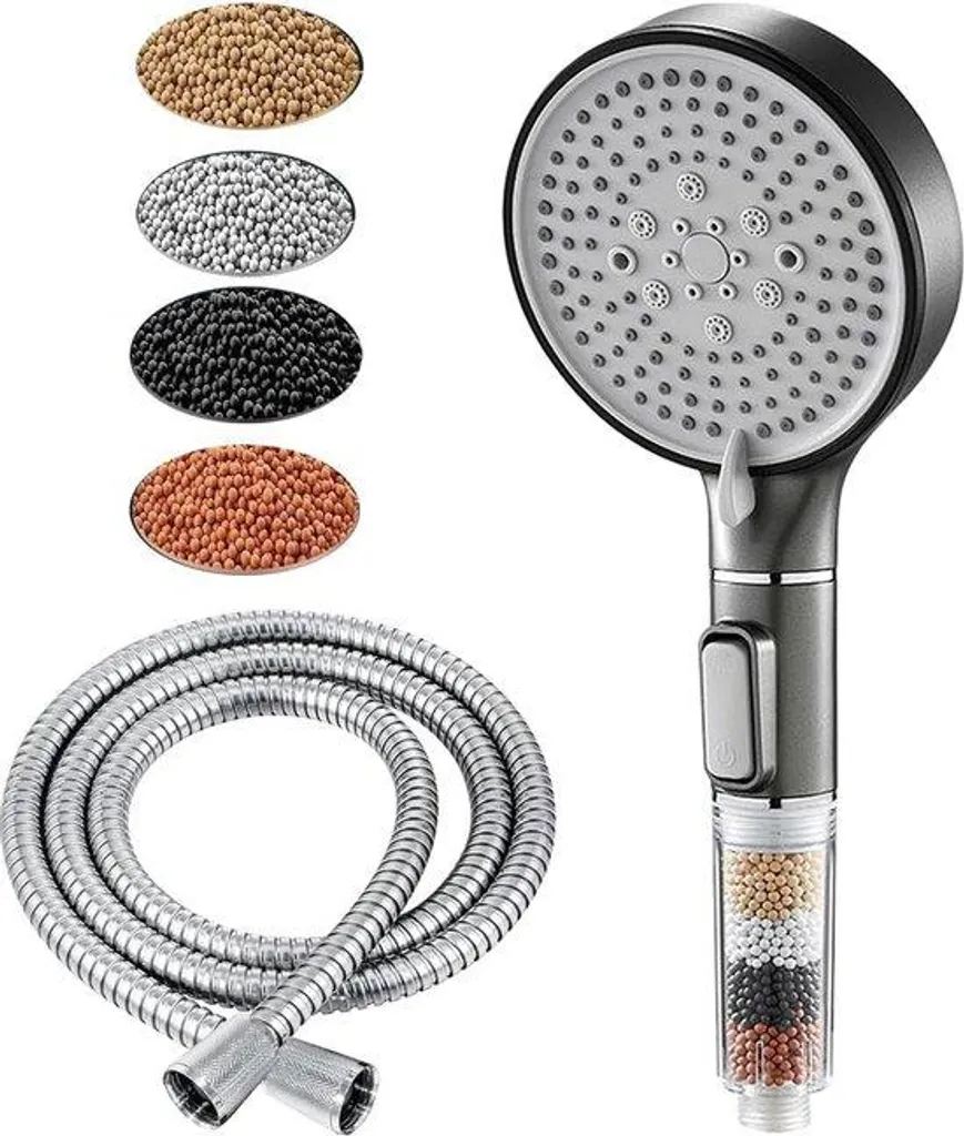 Pomme de douche avec filtre triple et 5 modes de pression, tuyau 1,5m