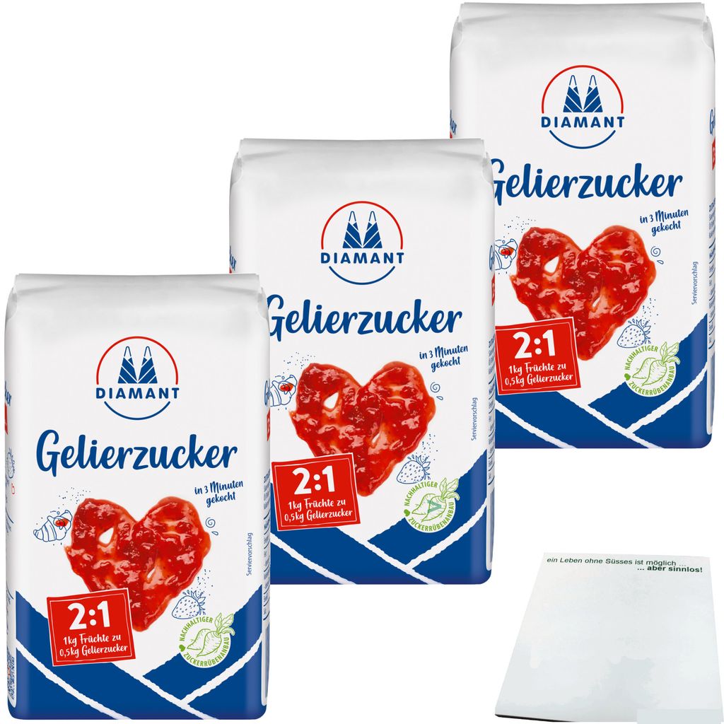 Diamant Gelierzucker 2:1 3er Pack (3x500g Packung) + usy Block