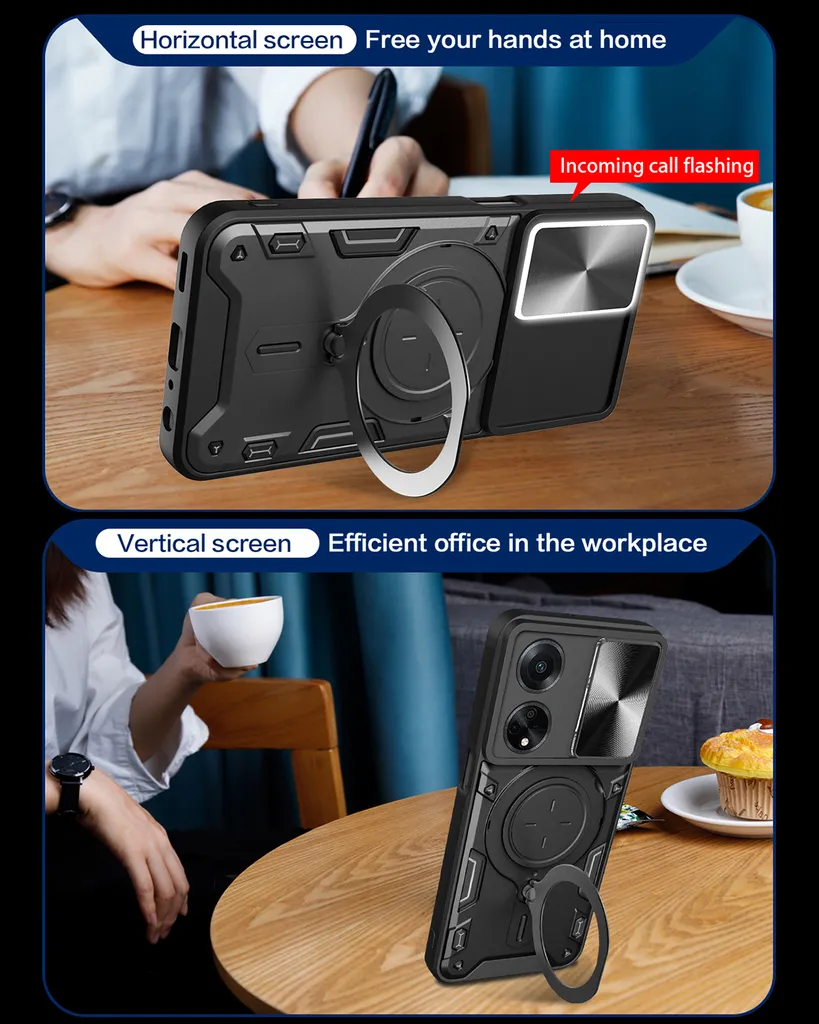 Custodia per Oppo F23 / A1 / A98 5G custodia resistente a doppio strato con copertura della fotocamera e supporto circolare ad anello Viola - 6