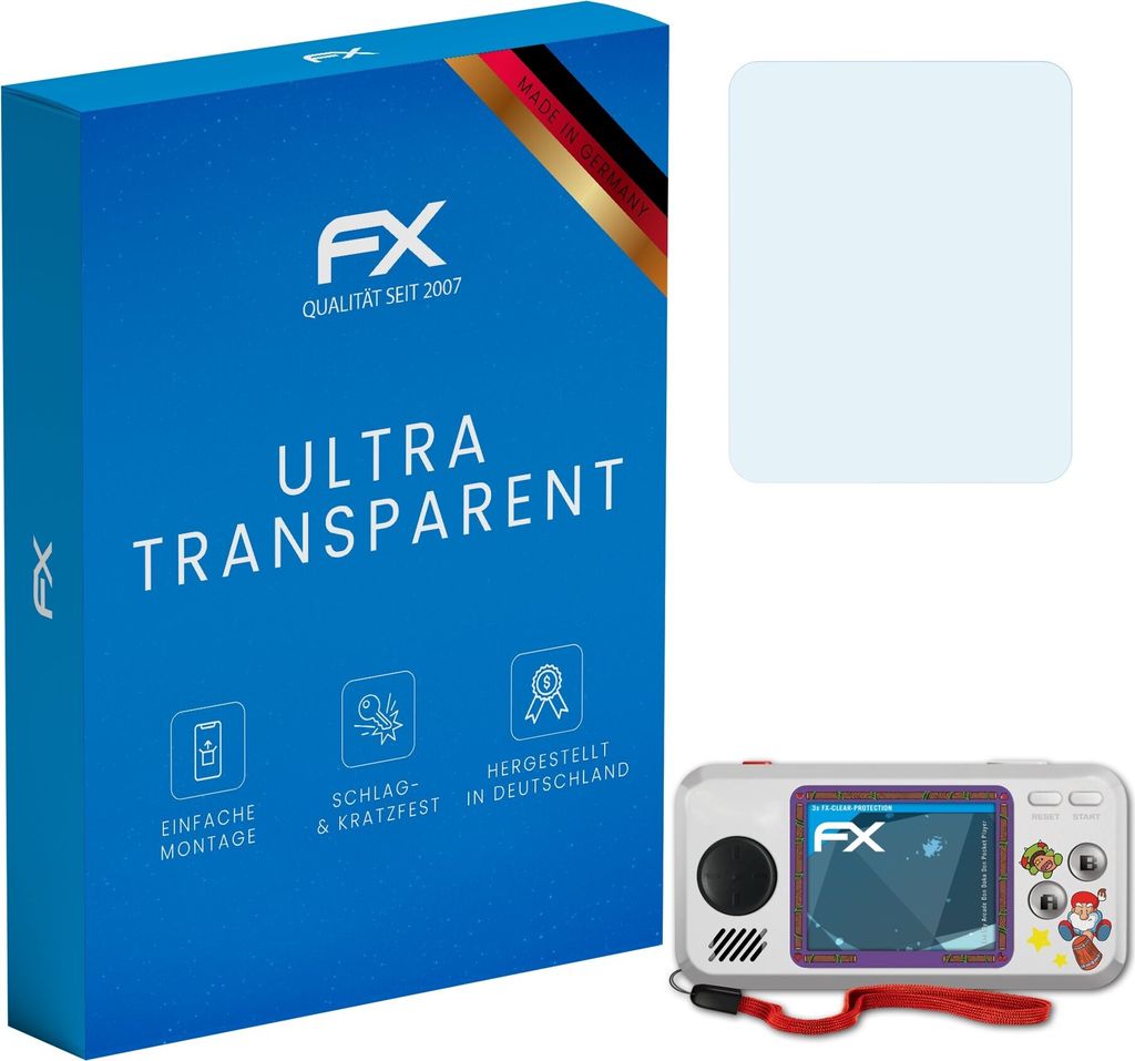 atFoliX FX-Clear 3x Schutzfolie kompatibel mit My Arcade Don Doko Don Pocket Player Displayschutzfolie