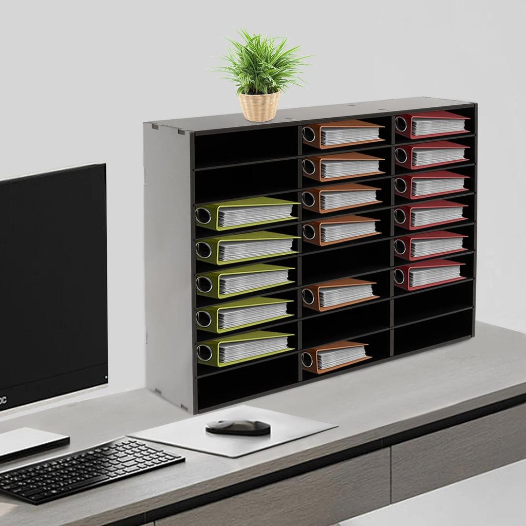 Postsortierer - Postfachregal fürs Büro - 24 Fächer - A4 Dokumente & Zeitschriften - PVC + Filz - Rahmen 10 mm, Trennwände 5 mm - Rechteckig - ...
