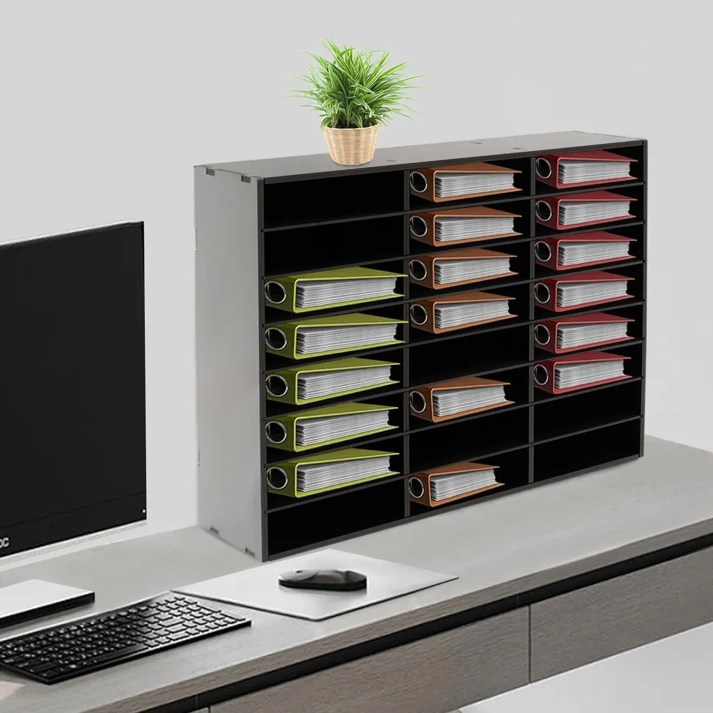 Organizer Documenti 24 Slot A4 - Scaffale Ufficio Nero in PVC e Feltro