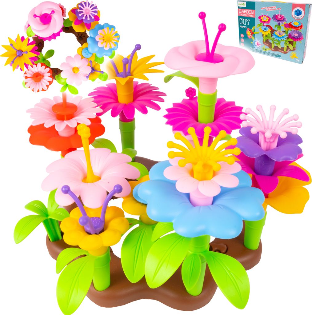 Malplay Bauklötze Blumen Kreative Blöcke Gartenbau Set DIY 48 Elemente Geschenk fur Kinder ab 3 Jahren