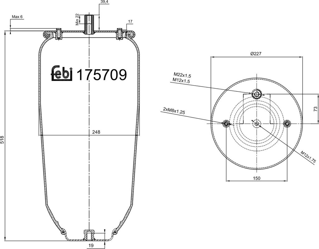 FEBI BILSTEIN Luftfederbalg 175709 495mm 228mm Produktbild 