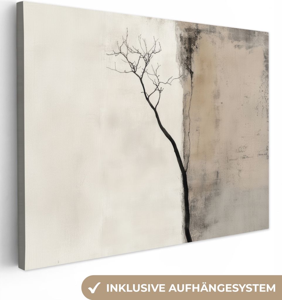 Leinwand Bilder 40x30 cm - Japandi - Pflanze - Beige, Bild Modern, Wanddeko, Gemälde
