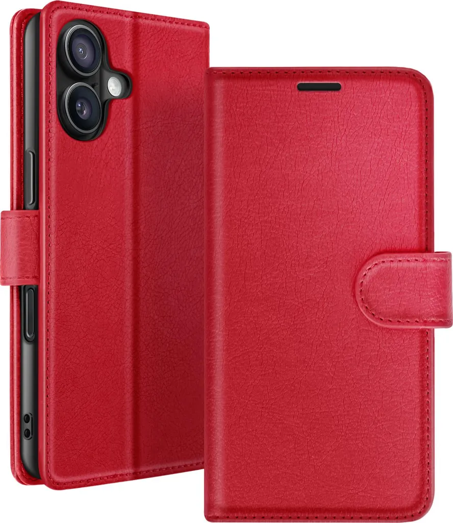 Zanaé Custodia iPhone 16 Rossa - Flip Cover Magnetica con Porta Carte