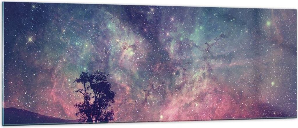 Bilder auf glas - Einteilig - Kosmos Baum Wiese - 140x50cm - Glasbilder - Wandbilder - Bilder - zum Aufhängen bereit - Wanddekoration aus Glas - G...