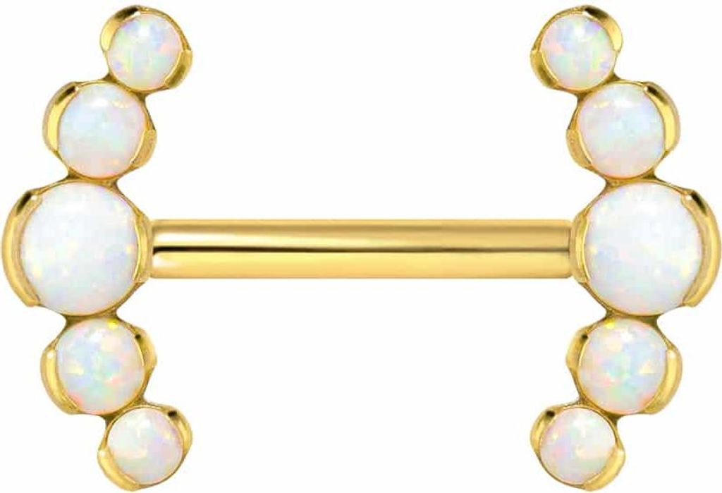 Zungenpiercing, Intim-Piercing Titan Barbell mit Push Fit 5 SYNTHETISCHE OPALE Gold Stablänge: 12mm