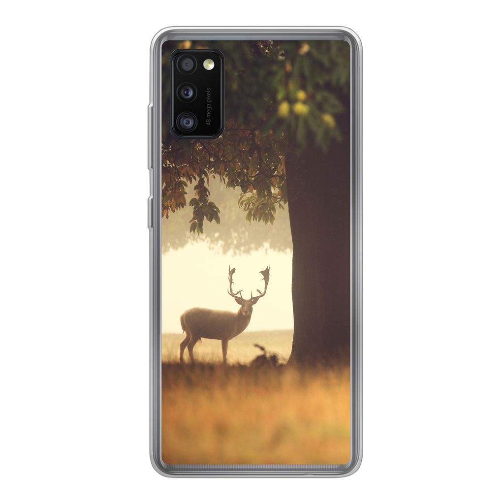 MuchoWow Handyhülle Schutzhülle Hülle für Samsung Galaxy A41 Hirsche - Bäume - Wald Silikon Softcase Handy Hülle - Mobiltelefon