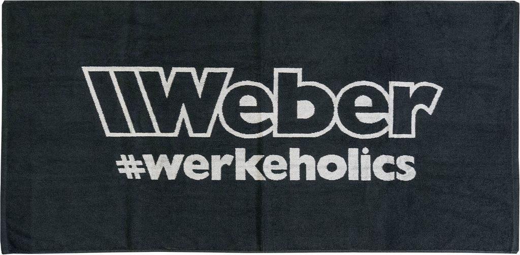 Weber #Werkeholics Handtuch 70x140cm schwarz mit Logo 100% Baumwolle 600g/m² Saunatuch Badetuch Strandtuch Fitness Sport