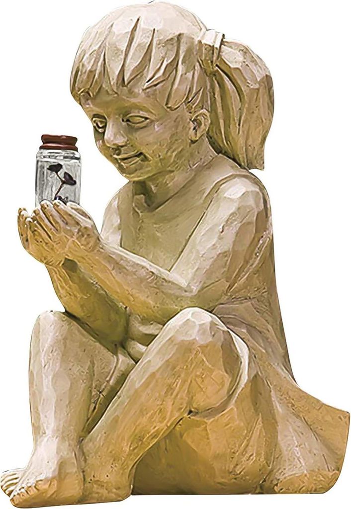 Gartenfiguren, Kinderfigur mit Solar-Glühwürmchen, Gartenstatue aus Kunstharz im Einmachglas, Jungen- und Mädchenfigur, verspielte Blumenbeet- u...
