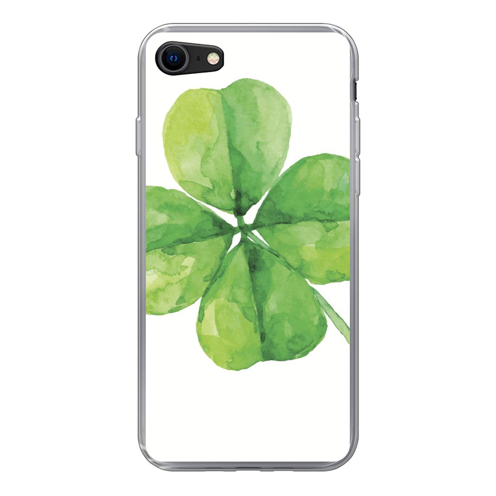 MuchoWow Handyhülle Schutzhülle Hülle für iPhone SE 2022 Vierblättriger Klee - Aquarell - Pflanze Silikon Softcase Handy Hülle - Schutzhülle