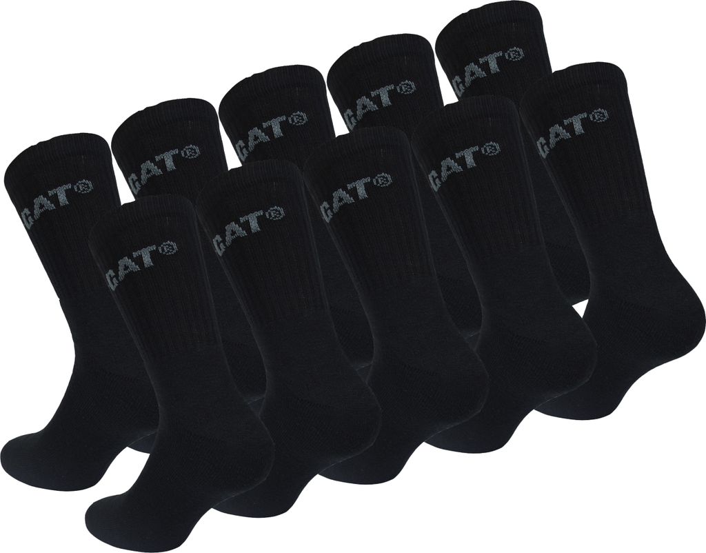 Caterpillar Performance Socks 10 Paar Herrensocken, Einlegesohle und Spann aus Schwamm, verstärkte Spitze und Ferse, Baumwolle (Schwarz, 39-42)
